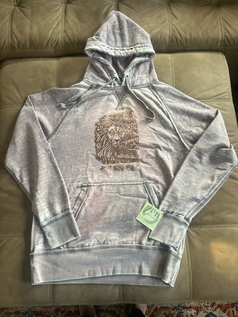 J. America Heather Gray Crewneck Hoodie with Metallic Gold Lion